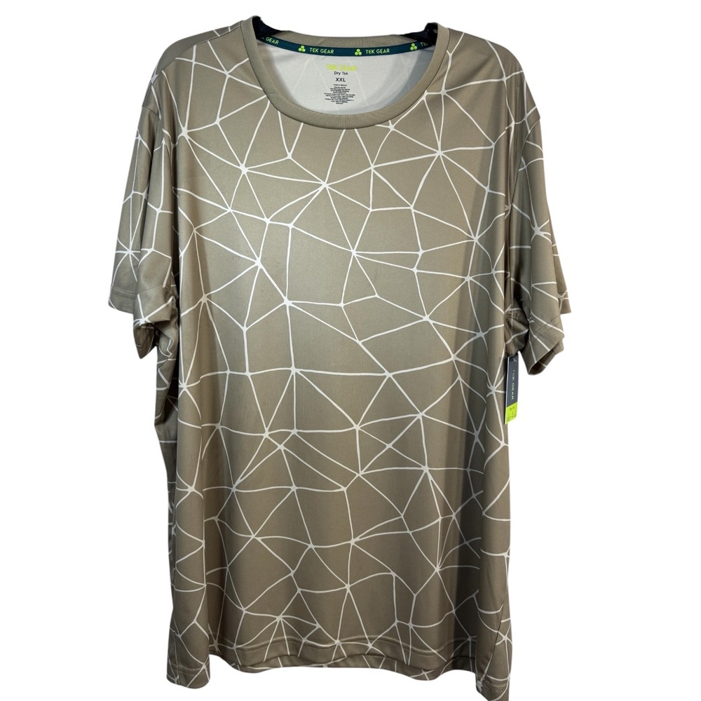 Tek‎ Gear Dry Tek Mens XXL Tan Geometric Grid Activewear Tee UPF 40+ NWT